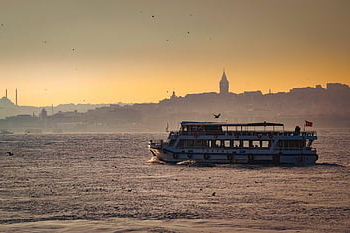 ship, nature, ocean, waves, sunset, sunrise, galata Tower, istanbul, turkey, landscape