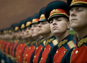 Russian soldiers, ceremonial uniforms, parade formation, black and red hats, military uniform, close-up, Russian military, parade, ceremonial attire, uniform details, ceremonial parade