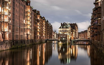 architektura, hanseatické město, panoráma města, přístav, kanál, město, v centru města, Německo, budova, sklad, historický