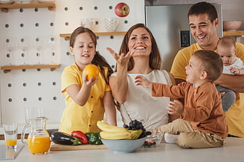familie, morgenmad, køkken, barn, far, mand, spise, skål, morgen, mor, mennesker
