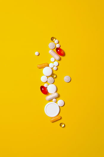 léky, kapslí, zářivé barvy, žluté pozadí, zdravotní péče, medicína, nejrůznější pilulky, nápadní žlutá, Zdravotní reprezentace, lékařské snímky, Barevné pilulky