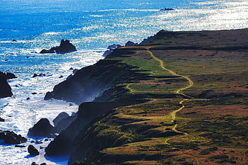 sahil, plaj, Big Sur, okyanus, doğa, ufuk, kayaçlar, dağlar, sis, gün batımı, Kuzey Kaliforniya