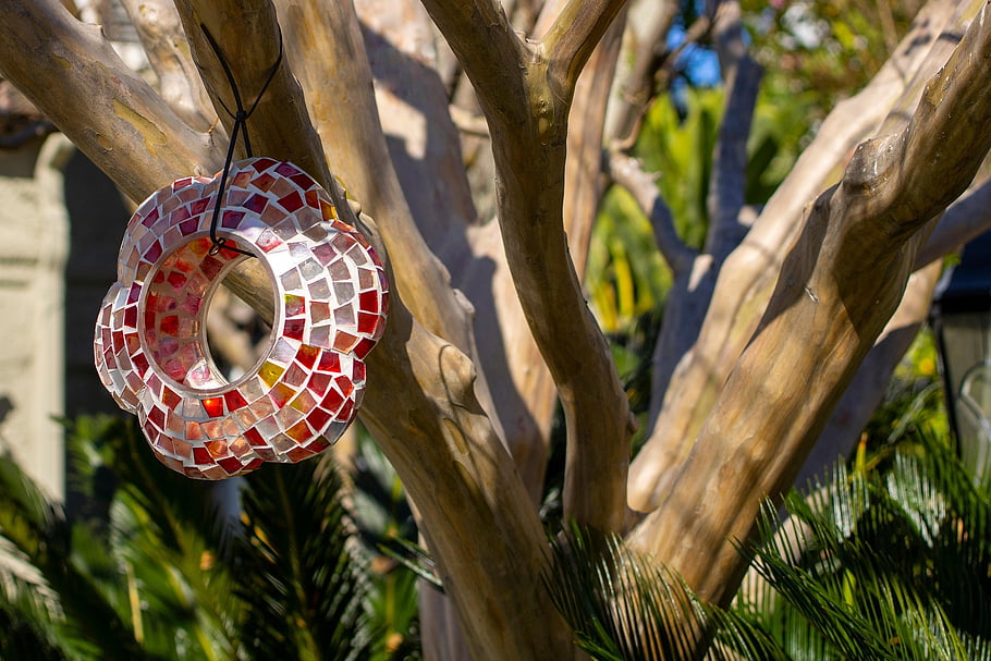 mosaic Sculpture, stained Glass, garden Decor, colorful Glass, garden, mosaic, sculpture, tree, nature, branches, colorful