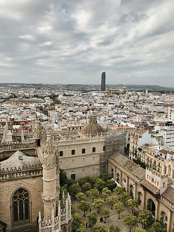 aerial photography, city buildings, Spain, Seville, historic cathedral, cityscape, aerial view, Seville cathedral, urban landscape, European architecture, historic architecture