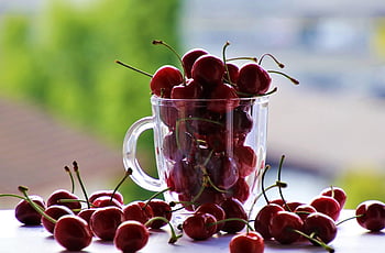 kirazlar, meyve, fincan, bardak, atıştırmalıklar, tatlı, organik, ürün, lezzetli, sağlıklı, vitaminler