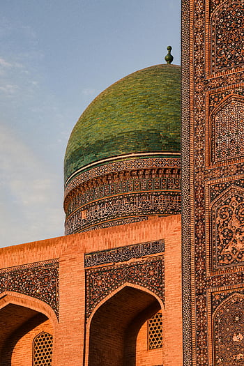 Kubah Mir di Madrasah Arab, bukhara, uzbekistan, kubah yang rumit, mosaik, matahari terbenam, detail arsitektur, arsitektur islam, Madrasah Mir-i-Arab, tampilan close-up