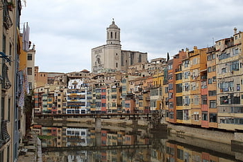 budov, řeka, odraz, architektura, město, Španělsko, gerona, Katalánsko