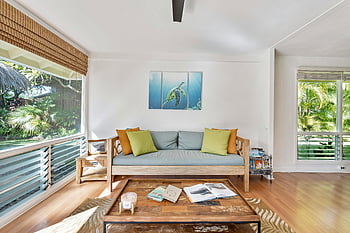 living room, stylish living room, natural light, nature view, relaxation, wooden floor, comfortable sofa, modern decor, indoor plants, cozy space, turtle artwork