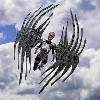 woman, sky, flying, wings, clouds, heaven, futuristic, technology, future, alien, sci Fi
