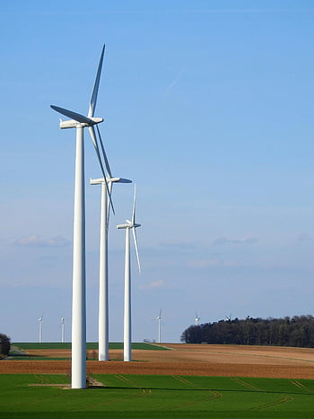 wind turbines, rural area, renewable energy, blue sky, white windmills, wind power, sustainable energy, countryside landscape, environmental technology, clean energy, wind farm