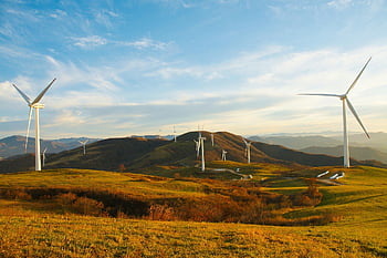 Windmühlen, Umgebung, Natur, Sonnenuntergang, Landschaft, Hügel, 풍력
