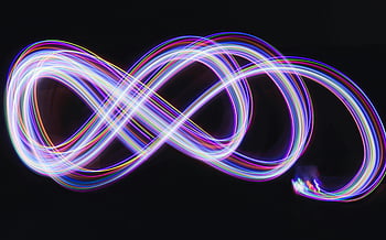 Goresan Cahaya Berwarna -warni, latar belakang hitam, fotografi abstrak, paparan panjang, lampu neon, Simbol Infinity, seni abstrak, lukisan cahaya, fotografi malam, neon berwarna -warni, tanda tak terhingga