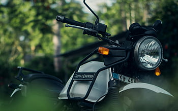 královské enfield, motocykl, detail, zelená krajina, venkovní, kerala, kolo, světlomet, řídítka, čelní pohled, scénický