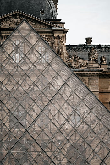 žaluzie pyramida, muzeum Louvre, Paříž, Francie, historické architektury, skleněná pyramida, Historická fasáda, pařížské památky, Francouzské památky, evropské architektury, vstup do muzea
