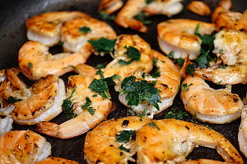 fisk og skaldyr, reje, fad, mad, scampi, grill, sund og rask