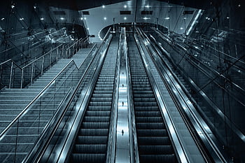 stairs, escalator, modern, architecture, city, urban, perspective, underground, terminal, metal, station