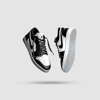 Grayscale joggesko, Svart og hvite joggesko, Monokrom stil, Flytende joggesko, grå bakgrunn, Stilige joggesko, svarte joggesko, hvite joggesko, Sneaker Photography, Sneaker Design, Sneaker Art