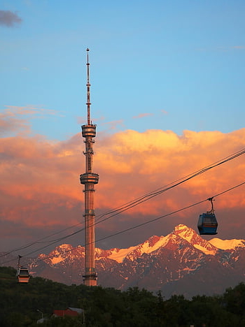 hory, západ slunce, večer, almaty, Kazachstán, krajina, jaro, Příroda