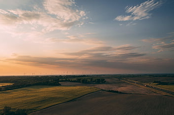 fields, countryside, sunset, sunrise, farm, rural, nature, horizon, sky, clouds, dusk