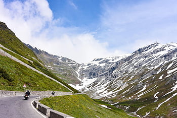 silnice, hory, motocykl, výlet, motorka, cestovat, jízda, krajina, summitu, sníh, horské silnici