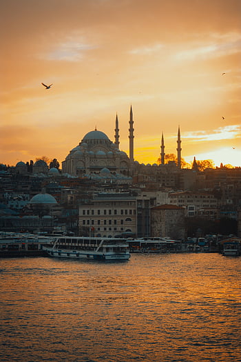 fotografování sond, Istanbul, mešita suleymaniye, západ slunce, Bospor, historické architektury, krocan, panoráma města, nábřeží, cestovní fotografie, Reflexe mešity