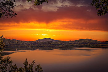 sunset, lake, mood, afterglow, reflection, silence, the Atmosphere, orange, yellow, landscape, idyll