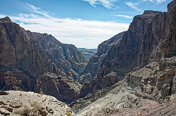 Oman, region ad dakhiliyah, Ad Dakhiliyah, Landschaft, Berge, Rock, Tal, Schlucht, Himmel, Wolken, Blau