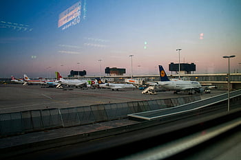 airplanes, hangar, blue sky, airport, dusk, aviation, parked planes, terminal view, aircraft, runway, evening scene