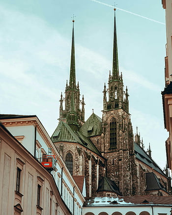 Gothic Spires, Catholic Cathedral, Brno, Cathedral of St. Peter and Paul, Gothic architecture, cityscape, Brno city, spires, church, European architecture, historic building