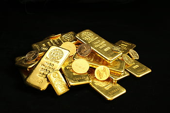 zlaté cihly, zlaté mince, lesklé zlato, symbol bohatství, symbol prosperity, detailní fotografie, investice do zlata, drahé kovy, finanční zabezpečení, Bullion Bars, kolekce mincí