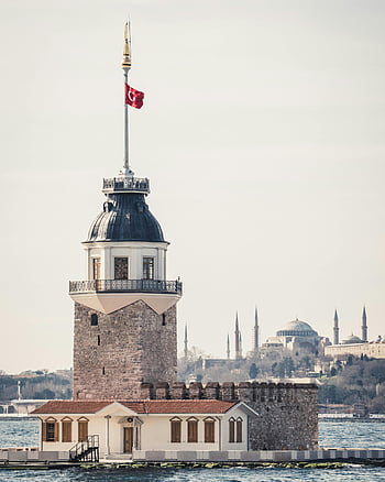 pigenes tårn, istanbul, Kalkun, bosphorus, skyline, historiske vartegn, arkitektur, havnefronten, rejsemål, kulturarv, flag