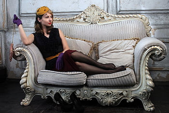 žena, cosplay, retro, vinobraní, 40s, 50s, dáma, interiér, móda, styl, čepice