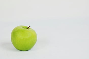 zelené jablko, ovoce, bílé pozadí, fotografování potravin, jediné jablko, Křupavá bílá, zelené ovoce, jablko ovoce, Minimalistická fotografie, zdravé jídlo, čerstvé jablko