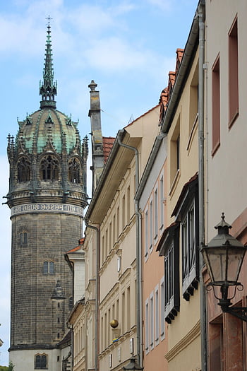 tower, castle Church, lutherstadt, wittenberg, church, theses, martin, luther, martin Luther, evangelical, christian