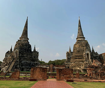 Wat Phra Si Sanphet, Ayutthaya, Thailand, historic temple, ruins, majestic view, ancient architecture, stupa, brick structure, cultural heritage, temple complex
