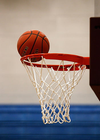 basketball, ball on hoop, rim, net, game suspense, sports moment, indoor basketball, court, action shot, sports photography, competition