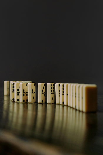 domino blocks, row, reflective surface, order, balance, lined up, dominoes, black background, game pieces, sequence, arrangement