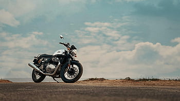 Royal Enfield, motorcycle, scenic road, India, clear blue sky, parked, outdoor, travel, adventure, classic bike, road trip