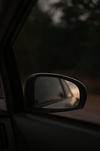 side mirror, car, evening drive, outdoor, moody reflection, sunset, vehicle, rearview mirror, dusk, travel, road trip