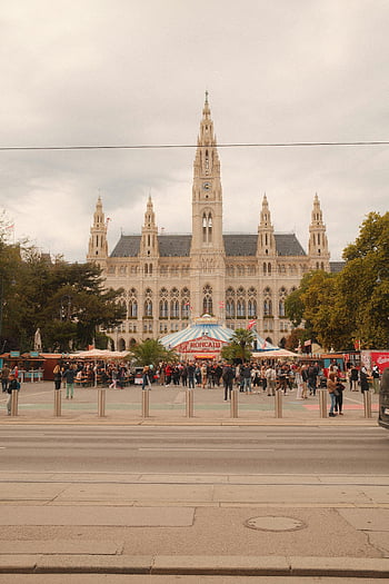 Vienna City Hall, festival, crowds, tents, lively atmosphere, people gathered, outdoor event, city hall, Vienna, Austria, public gathering