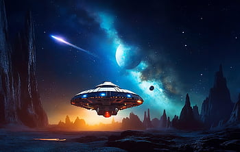 spaceship, landing, planet, unreal, surreal, far Away, heaven, galaxy, comet