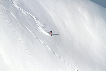 skiing, snow-covered mountain, aerial shot, skier, carving, winter, trail, snow, mountain, outdoor, adventure