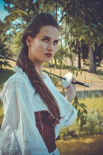 young Woman, portrait, sword, sports, nature, weapons, steel Arms, blade