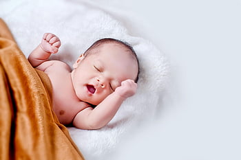bebis, sovande, vit päls, brun filt, fredlig, spädbarn, mjuk filt, mysig yta, nyfödd, baby fotografi, söt bebis