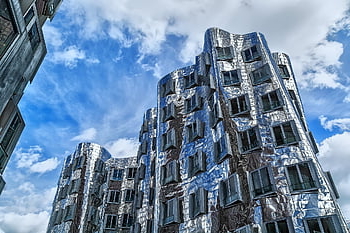 zollhof, gehry, dusseldorf, media Harbour, germany, television Tower, building, urban, rheinturm, city, modern