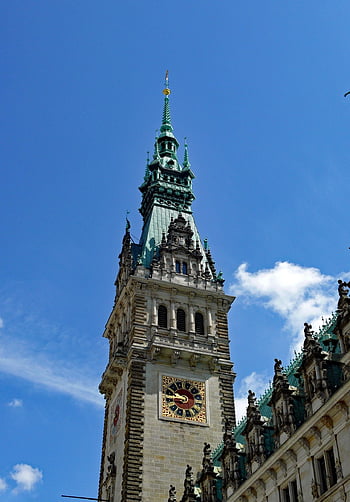 tower, architecture, town Hall Tower, hamburg, facade, clock Tower, city, building