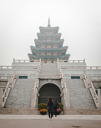 경복궁, 서울, 한국 건축, 역사적인 명소, 신전, 두 사람, 서 있는, 계단, 장관, 탐구, 대한민국