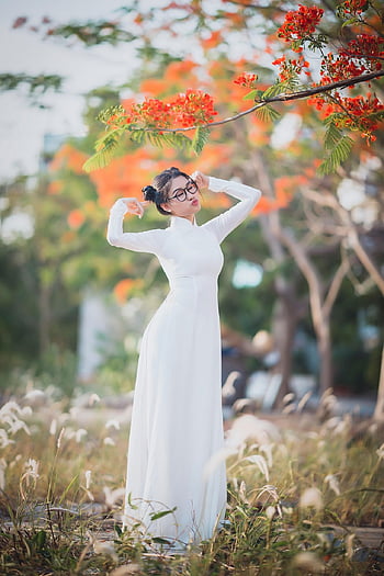 ao dai, Asia, model, wanita Asia, wanita muda, wanita, gaun, gaun panjang, baju tradisional, pemodelan, pose