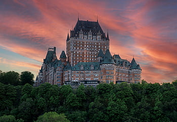 château frontenac, hotel, nebe, québec, Kanada, dechberoucí výhled, západ slunce, pohled na hotel