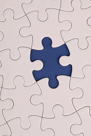 bílé puzzle, chybí modrý kousek, neúplnost, řešení problému, kousek skládačky, Bílá hádanka, Blue Puzzle Piece, chybějící část, dokončení puzzle, symbolika puzzle, Neúplná hádanka